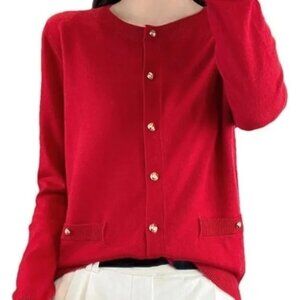 EUC Talbots 100% Merino Wool Red Gold Button Cardigan Small